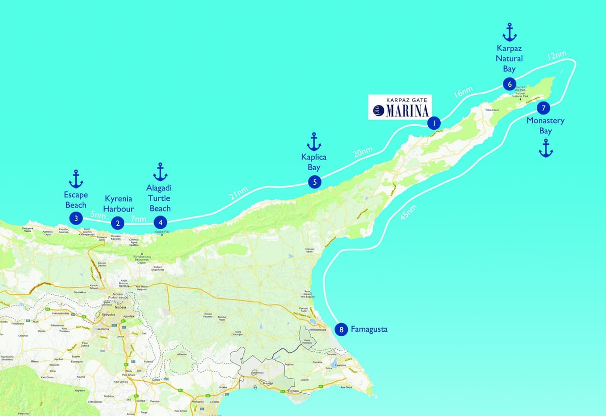 Mapa żółwia plaża na Cyprze