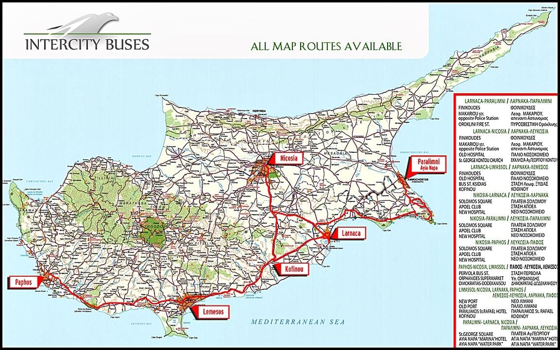 Cypr mapa linii autobusowych