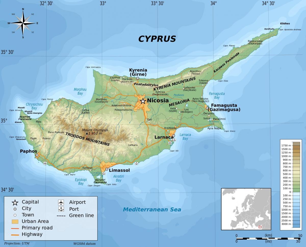 Geografia mapa Cypru