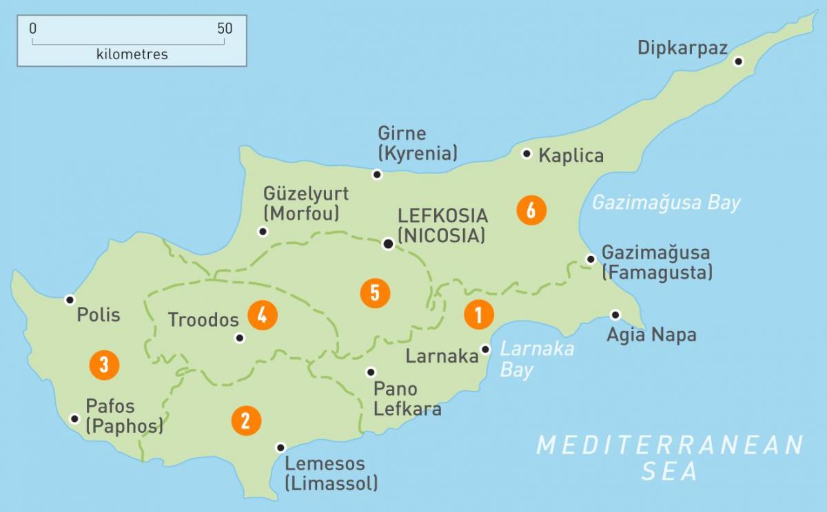 Mapa Cypru regiony 