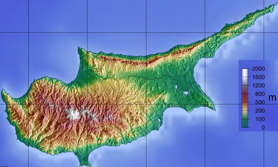 Mapa Cypru góry