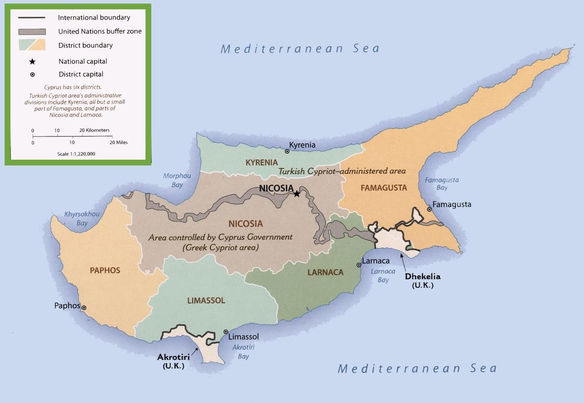 Mapa Cypru granicę
