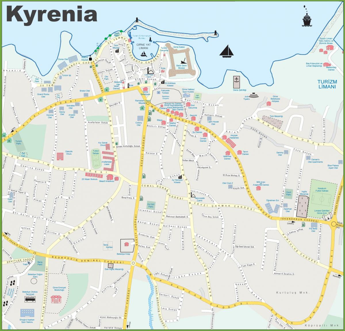 mapa Cypru Północnego kyrenia