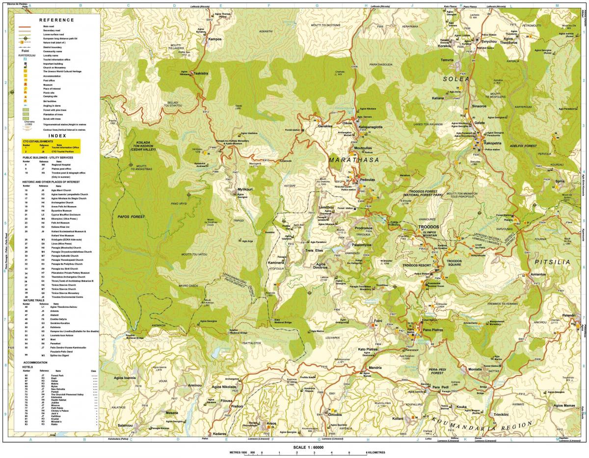 mapa góry troodos na Cyprze