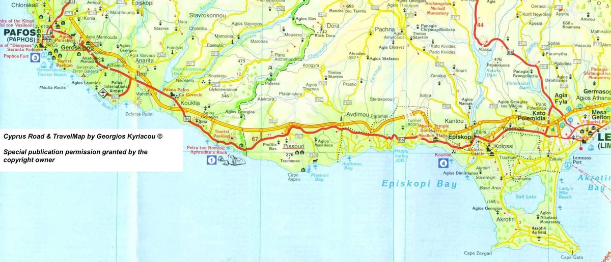 Mapa plaży pissouri, Cypr 