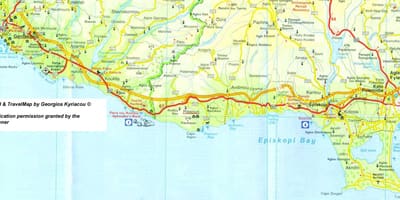 Mapa plaży pissouri, Cypr 